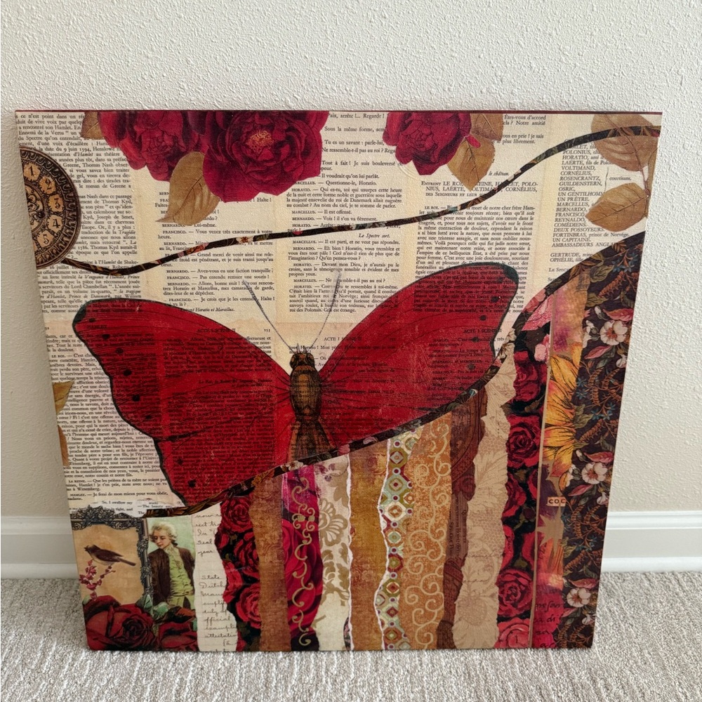 Pier 1 Red Butterfly and Roses Art